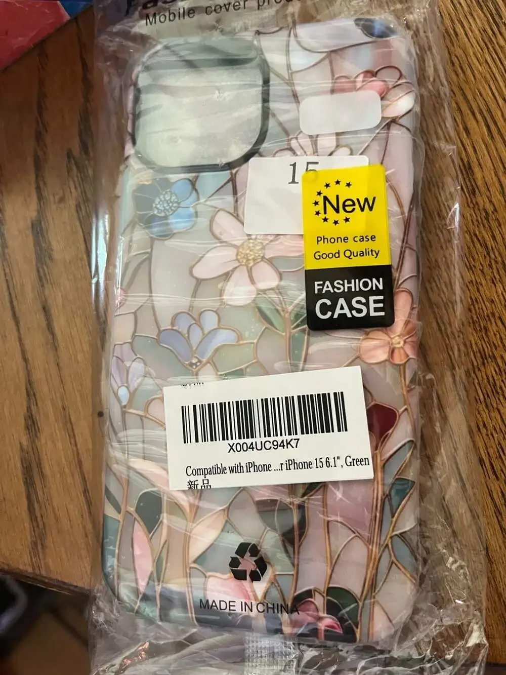 Floral Stained Glass Pattern Protective Phone Case for iPhone 15 6.1